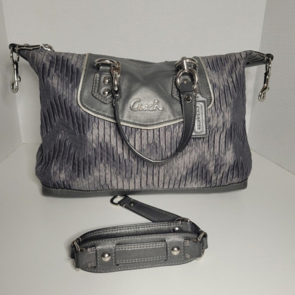 Authentic Coach Ashley gathered satin satchel gray shoulder handbag F20084 - Picture 10 of 13